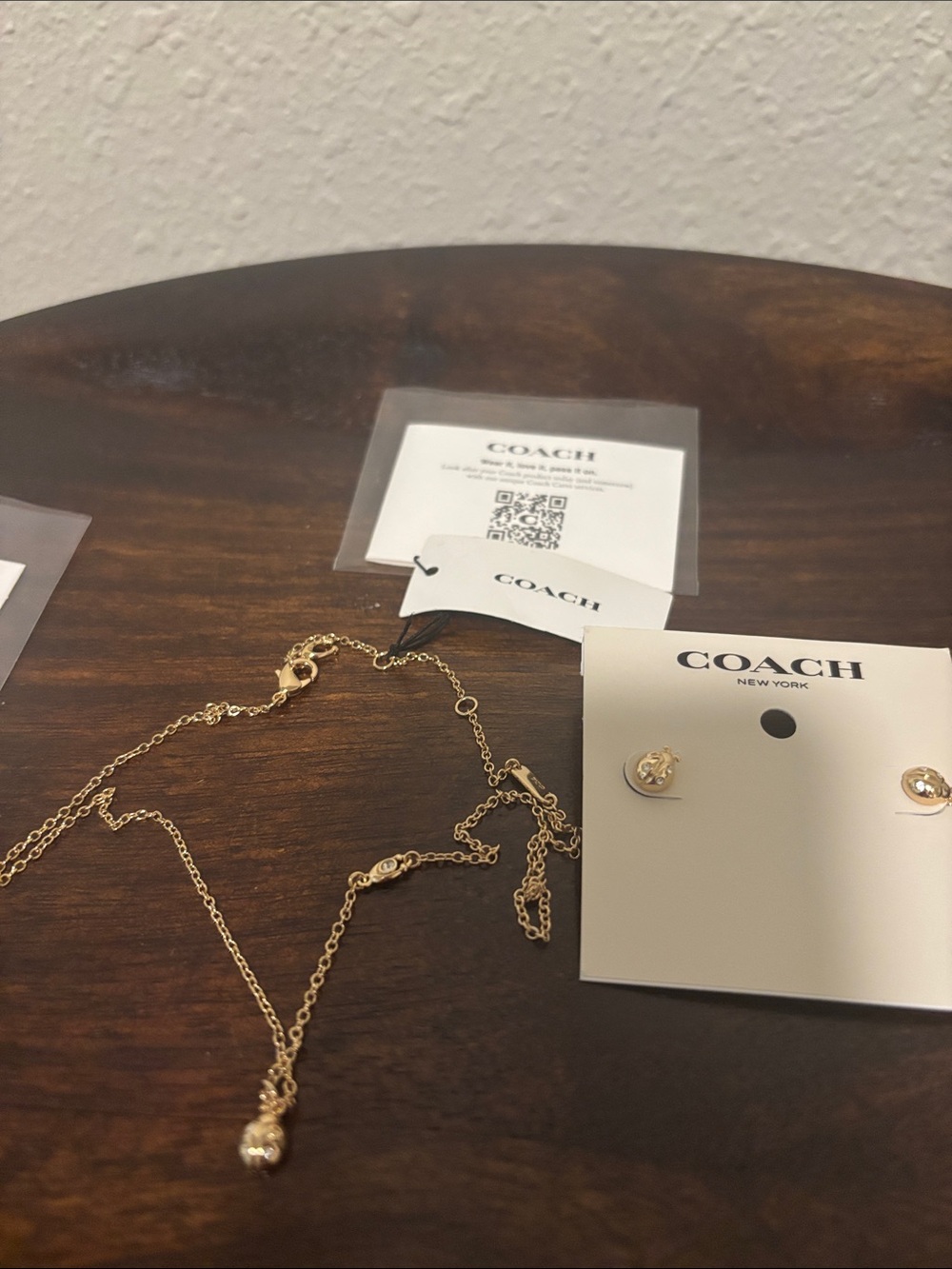 Coach Gold-Tone Small Logo Stud Earrings and necklace